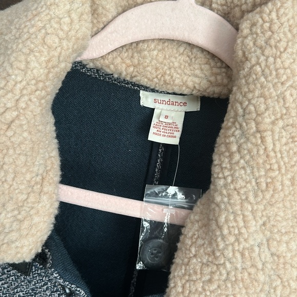 SUNDANCE Green Wool tweed Shearling Sherpa Toggle Zip Long Coat Size 8 NEW - Picture 2 of 6